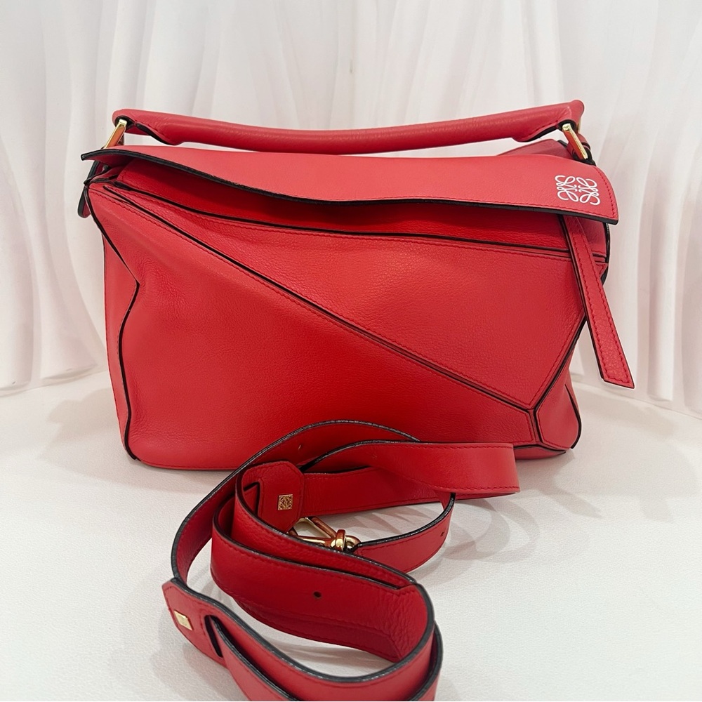Loewe Medium Puzzle Bag 2way Leather Handbag Red